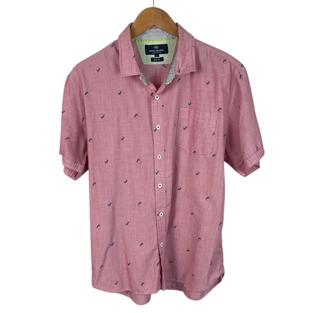 BF169 Men’s Michael Brandon Los Angeles SLIM FIT palm Tree Button Shirt L
